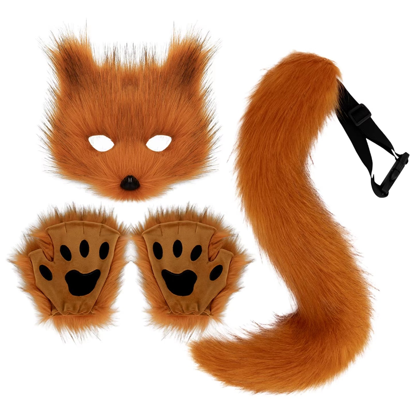 3Pcs Halloween Dress up Animal Tail Fox Mask Paw Gloves Set Animation Exhibition Cosplay Outdoor Party Costumes Accessories