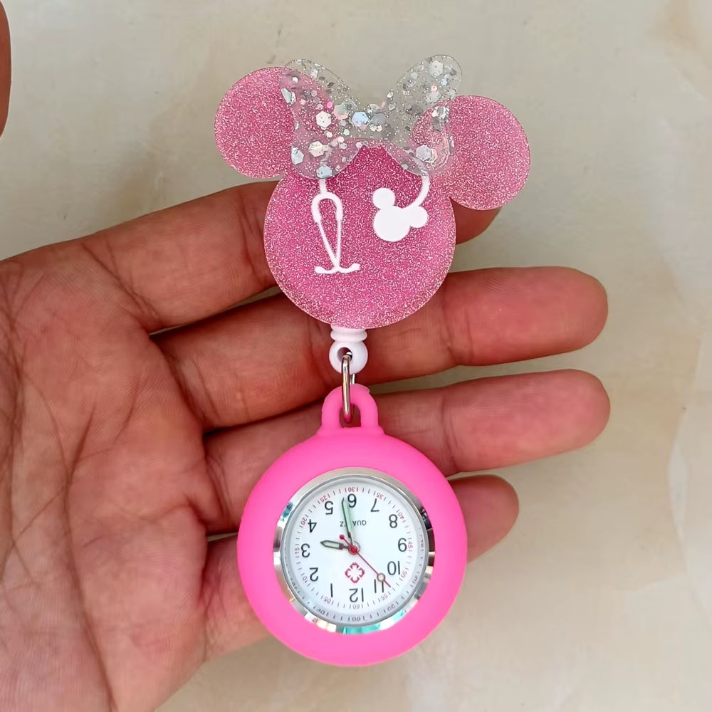 Cartoon Shiny Plastic PVC Nurse Doctor Badge Reel Retractable Hospital Medical FOB Pocket Watches Clip Hang Clock Gifts