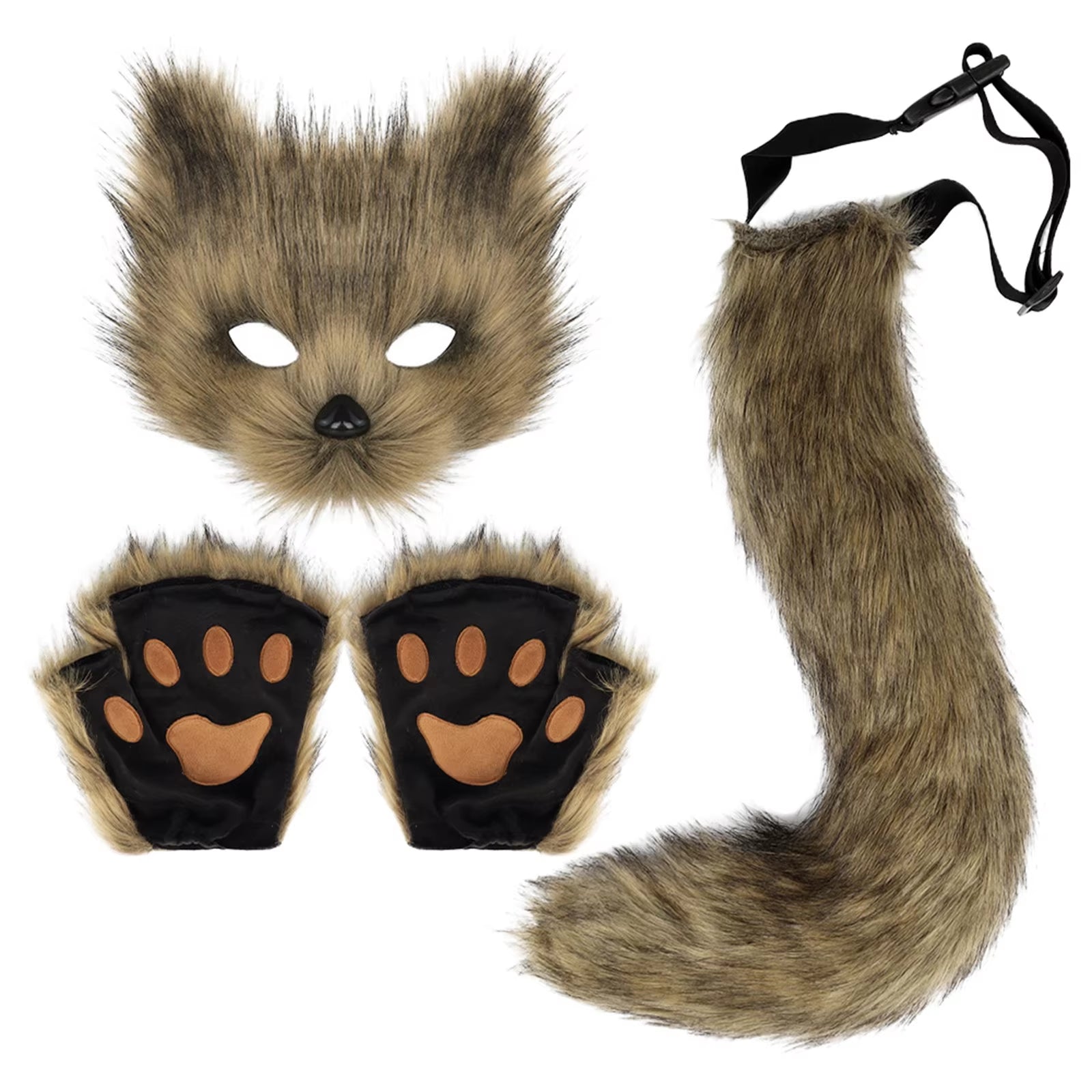 3Pcs Halloween Dress up Animal Tail Fox Mask Paw Gloves Set Animation Exhibition Cosplay Outdoor Party Costumes Accessories