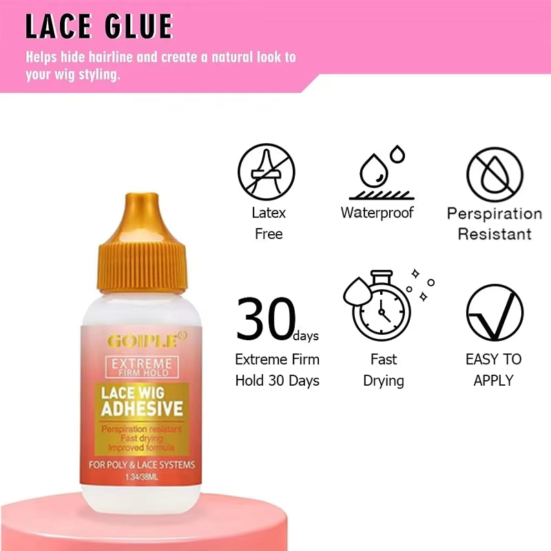 GOIPLE Wig Glue Kit Waterproof Bond Adhesive Melting Spray for Front Lace Tint Mousse Foam Styling Hair Wax Edge Control Gel