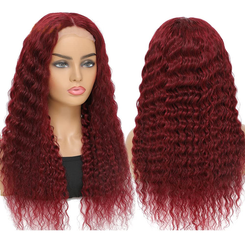 99J Burgundy Lace Front Wigs Human Hair Deep Wave 13X4 Transparent HD Wet & Wavy Wine Red Colored Wig with Baby 160% Density Glueless Curly Frontal for Black Women 20 Inch, 1.0 Count