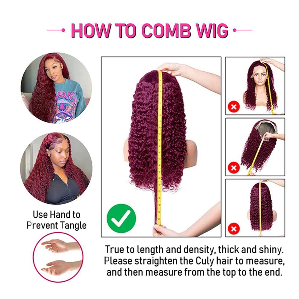 99J Burgundy Lace Front Wigs Human Hair Deep Wave 13X4 Transparent HD Wet & Wavy Wine Red Colored Wig with Baby 160% Density Glueless Curly Frontal for Black Women 20 Inch, 1.0 Count