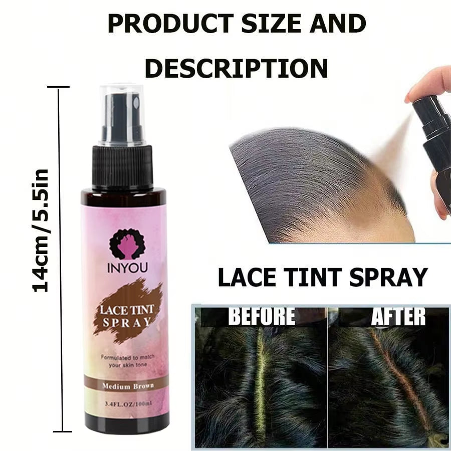 Lace Tint Spray for Wigs,Waterproof Lace Tint Melting Mousse Spray Concealer for Lace Closure Front Wigs Toupees Edge Control La