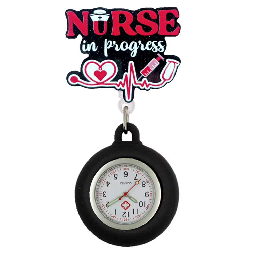 Cartoon Shiny Plastic PVC Nurse Doctor Badge Reel Retractable Hospital Medical FOB Pocket Watches Clip Hang Clock Gifts