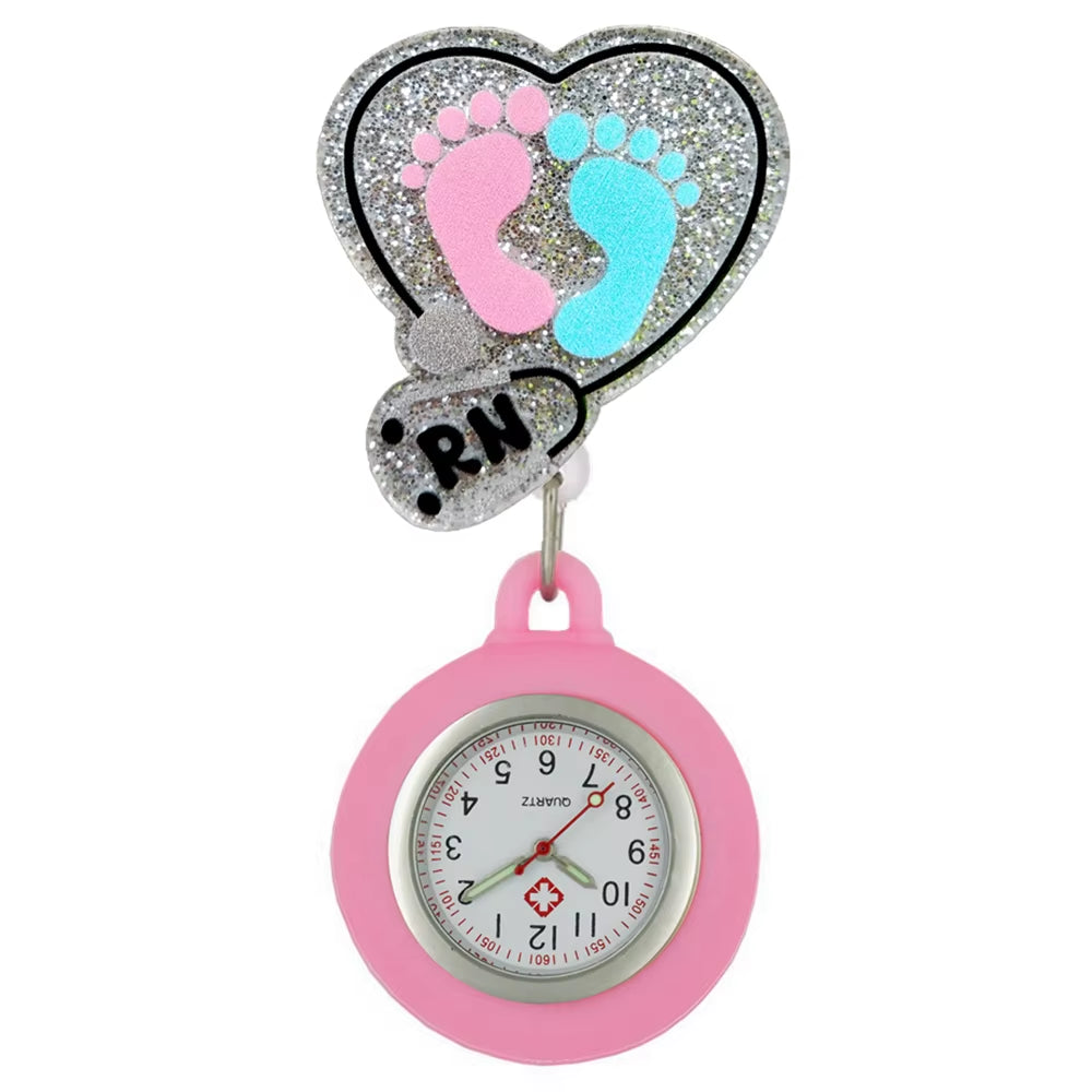 Cartoon Shiny Plastic PVC Nurse Doctor Badge Reel Retractable Hospital Medical FOB Pocket Watches Clip Hang Clock Gifts