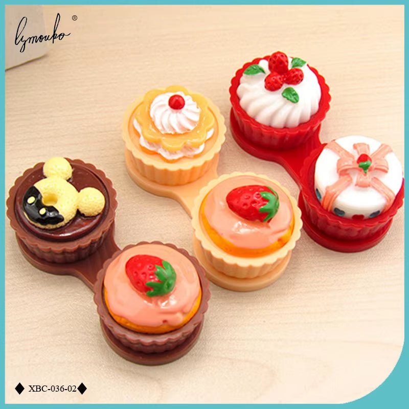 Gift of Cartoon Cute Cream Cake Glasses Double Contact Lenses Box Contact Lens Case for Kit Holder Container