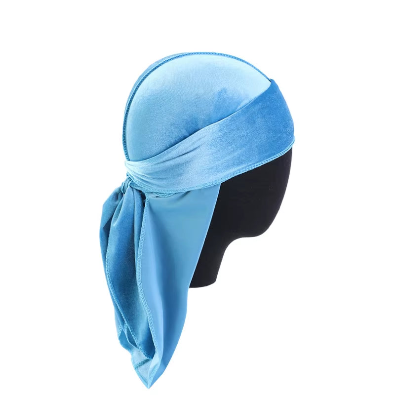 Unisex Men Women Breathable Bandana Hat Velvet Durag Do Doo Du Rag Long Tail Headwrap Chemo Cap