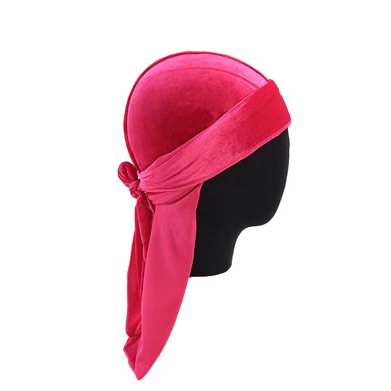 Unisex Men Women Breathable Bandana Hat Velvet Durag Do Doo Du Rag Long Tail Headwrap Chemo Cap