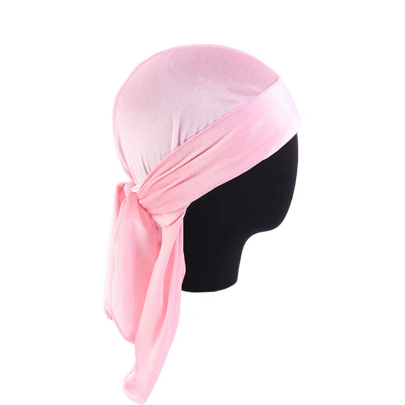 Unisex Men Women Breathable Bandana Hat Velvet Durag Do Doo Du Rag Long Tail Headwrap Chemo Cap