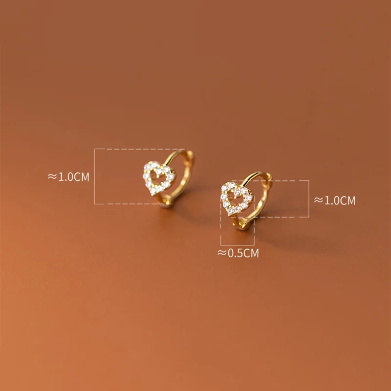 WOOZU 925 Sterling Silver INS Minimalism Sweet Love Heart CZ Zircon Hoop Earrings For Women Girl Small Ear Buckle Jewelry Gift