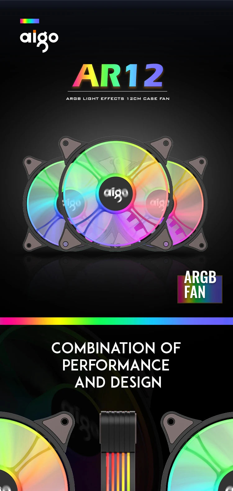 Aigo AR12 120mm pc computer Case Fan RGB Heatsink aura sync sata port 12cm Cooler argb Silent controller fan cooling ventilador