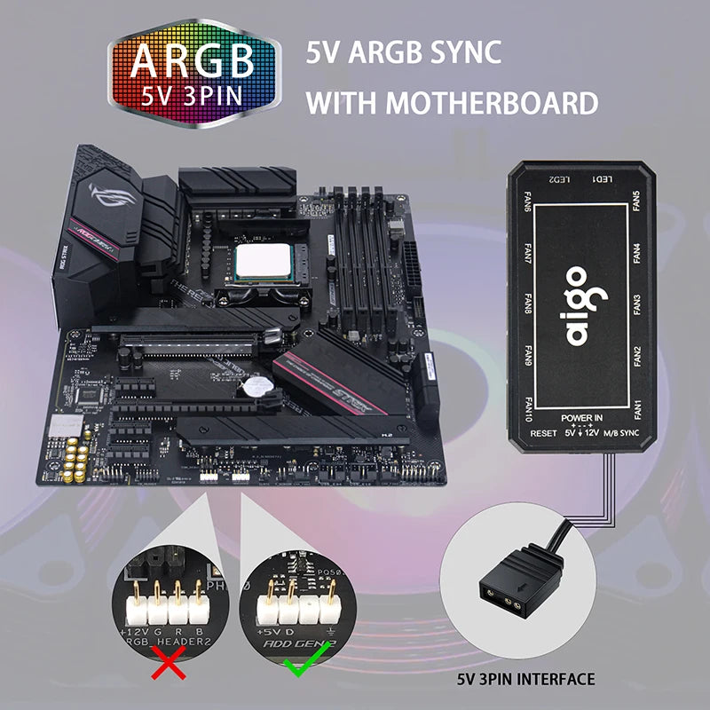 Aigo AR12 120mm pc computer Case Fan RGB Heatsink aura sync sata port 12cm Cooler argb Silent controller fan cooling ventilador