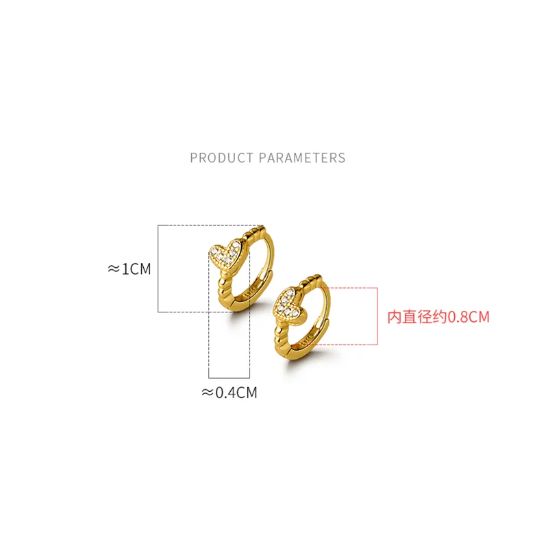 WOOZU 925 Sterling Silver INS Minimalism Sweet Love Heart CZ Zircon Hoop Earrings For Women Girl Small Ear Buckle Jewelry Gift