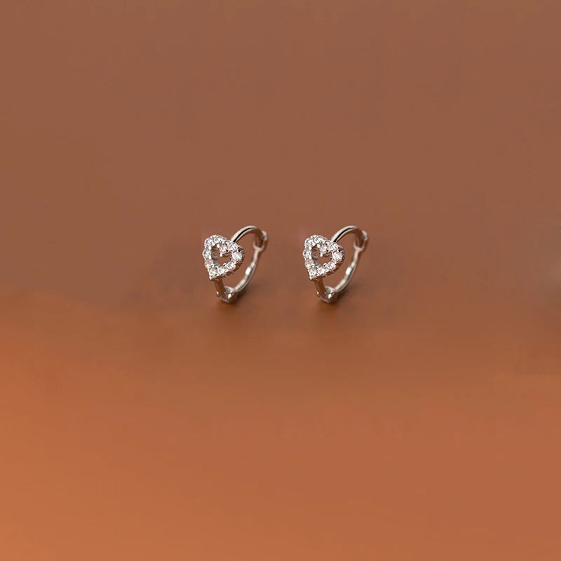 WOOZU 925 Sterling Silver INS Minimalism Sweet Love Heart CZ Zircon Hoop Earrings For Women Girl Small Ear Buckle Jewelry Gift