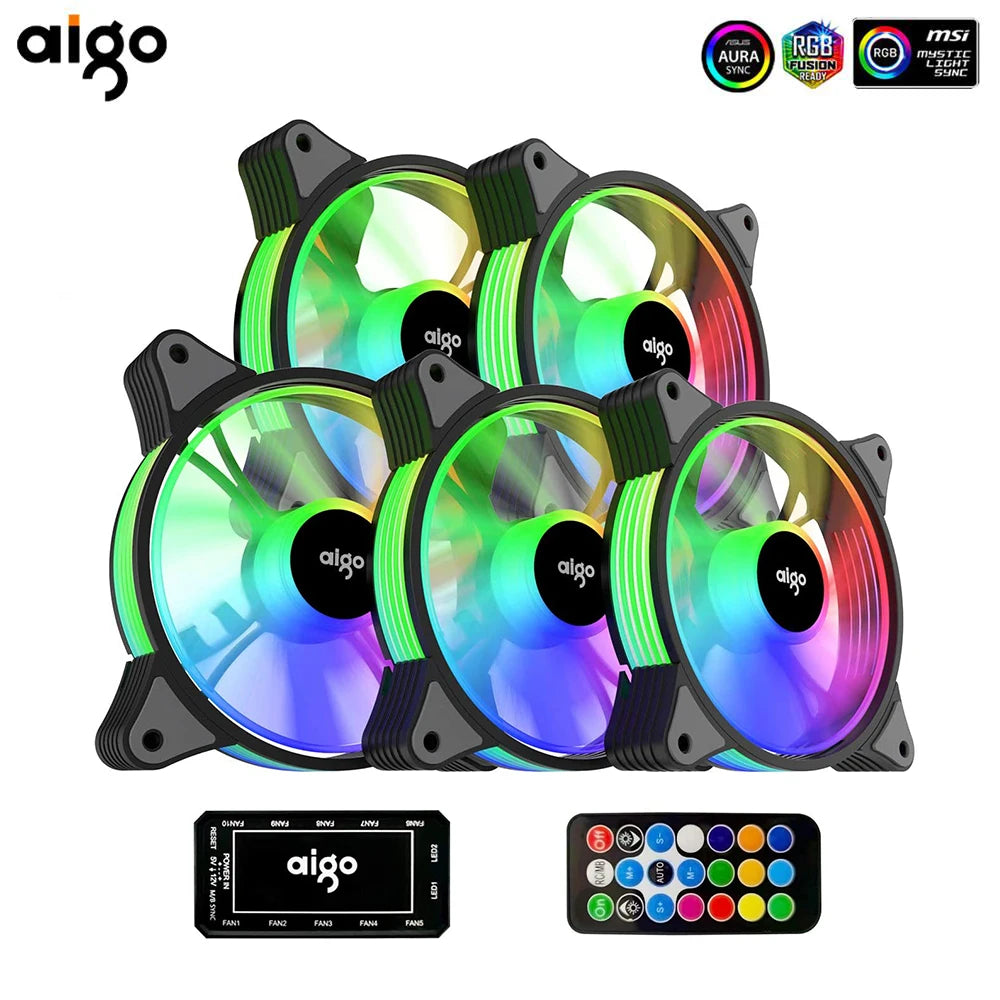 Aigo AR12 120mm pc computer Case Fan RGB Heatsink aura sync sata port 12cm Cooler argb Silent controller fan cooling ventilador