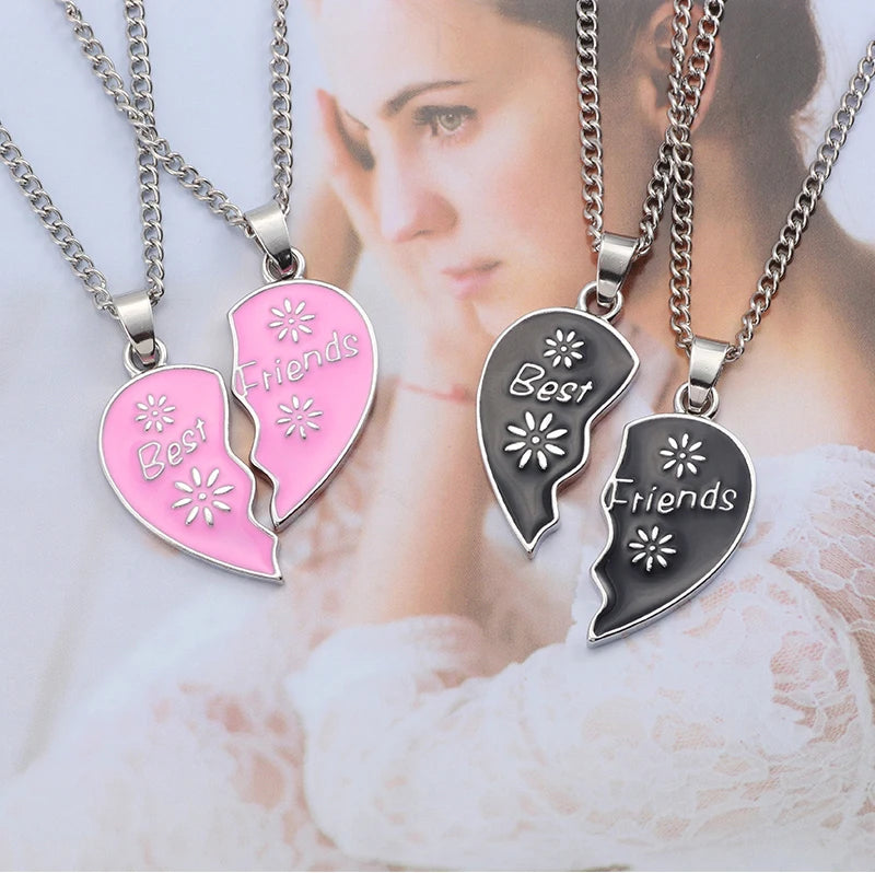 Fashion Best Friends Honey Love Couple Pendant Necklace 2 Pcs/ Set Chain Choke Broken Heart BFF Good Friendship Jewelry Gift