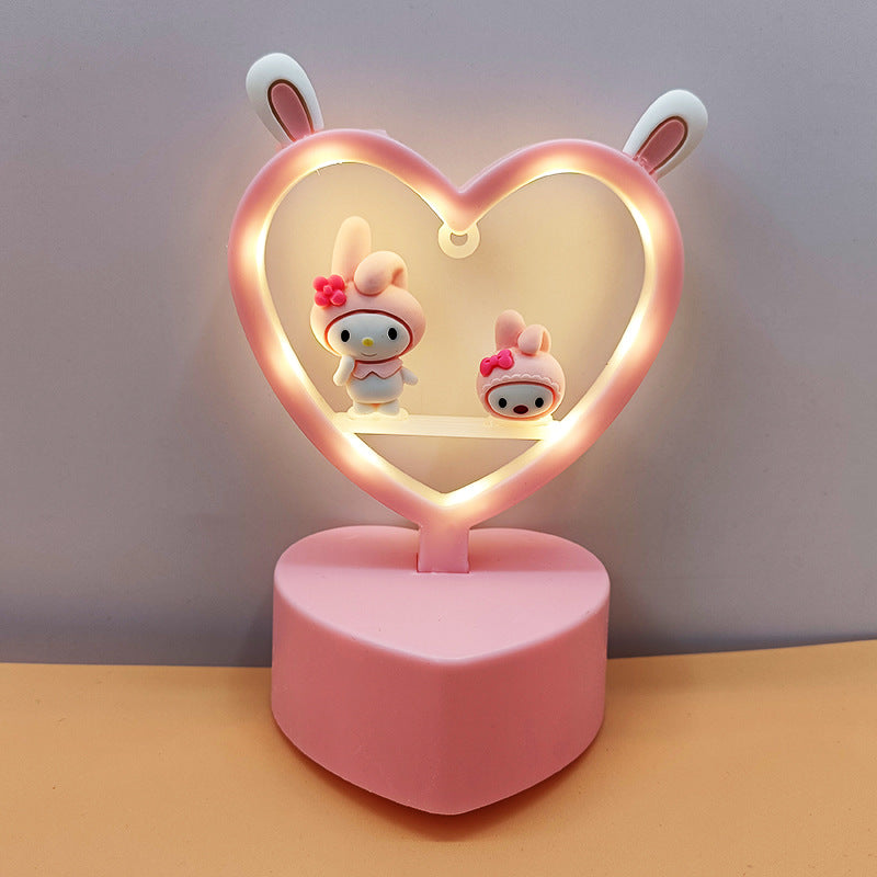 Sanrio Night Light Hello Kitty Cinnamoroll Melody Kuromi Cartoon Kids Glow Table Lamp Creative Heart Shaped Night light Gifts