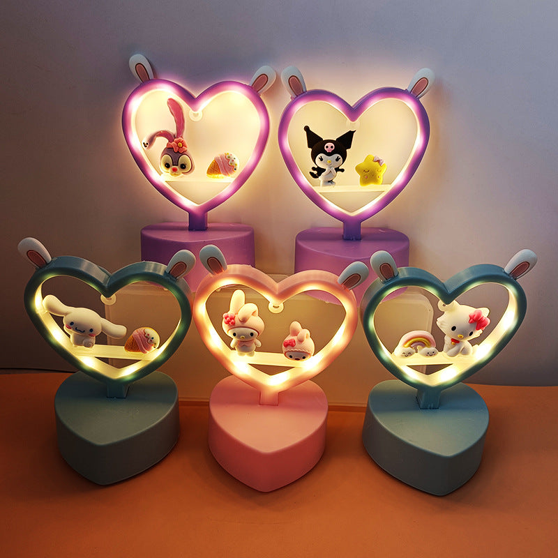 Sanrio Night Light Hello Kitty Cinnamoroll Melody Kuromi Cartoon Kids Glow Table Lamp Creative Heart Shaped Night light Gifts