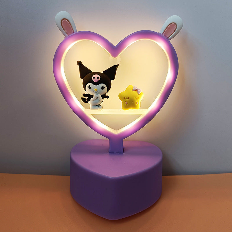 Sanrio Night Light Hello Kitty Cinnamoroll Melody Kuromi Cartoon Kids Glow Table Lamp Creative Heart Shaped Night light Gifts