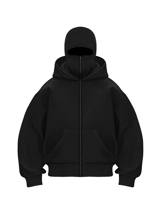 Black Double Hood Bandit Sweatshirt Men's Spring American Hooded Windproof Thermal Coat Cleanfit Ballack Hoodie