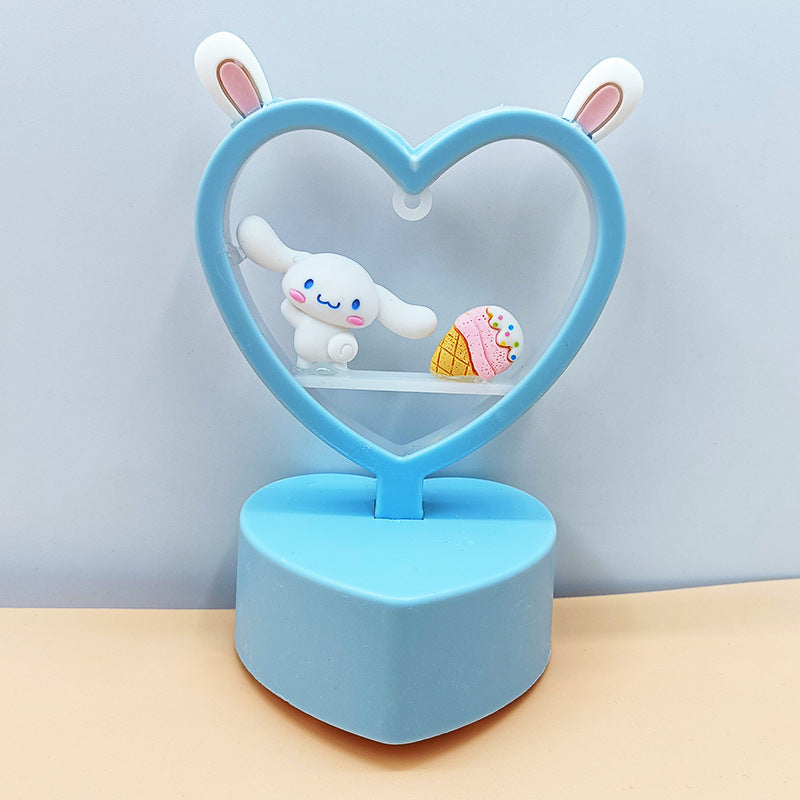 Sanrio Night Light Hello Kitty Cinnamoroll Melody Kuromi Cartoon Kids Glow Table Lamp Creative Heart Shaped Night light Gifts