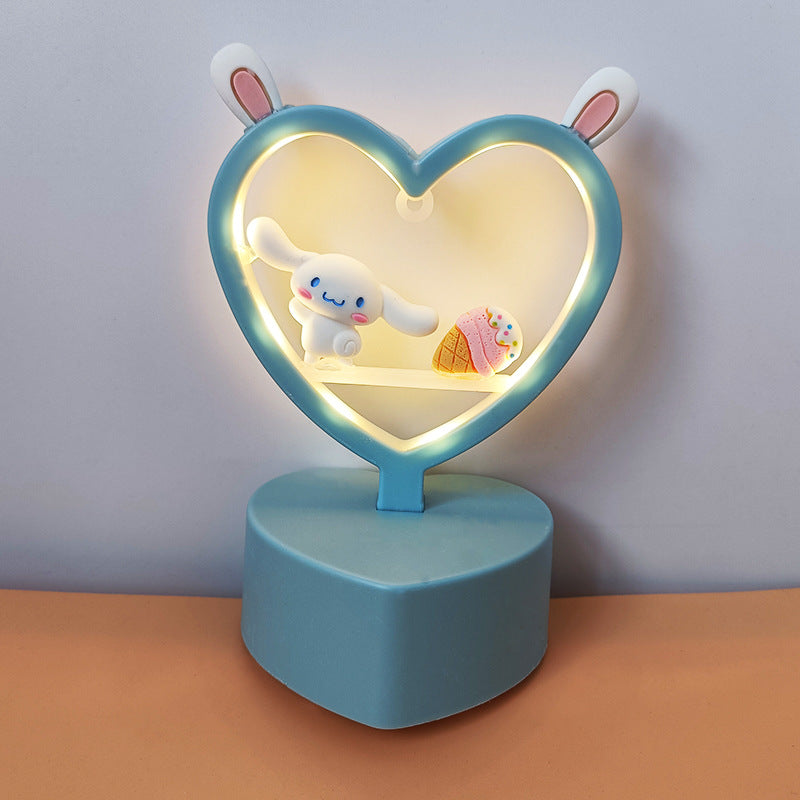 Sanrio Night Light Hello Kitty Cinnamoroll Melody Kuromi Cartoon Kids Glow Table Lamp Creative Heart Shaped Night light Gifts