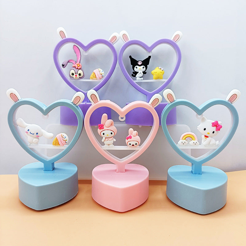 Sanrio Night Light Hello Kitty Cinnamoroll Melody Kuromi Cartoon Kids Glow Table Lamp Creative Heart Shaped Night light Gifts