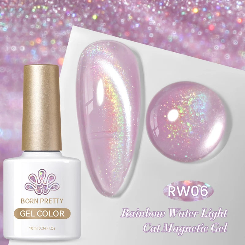 BORN PRETTY 10ml Rainbow Purple Water Light Cat Magnetic Gel Nail Polish Shining Super Sliver-light Holographics Soak Off UV Gel