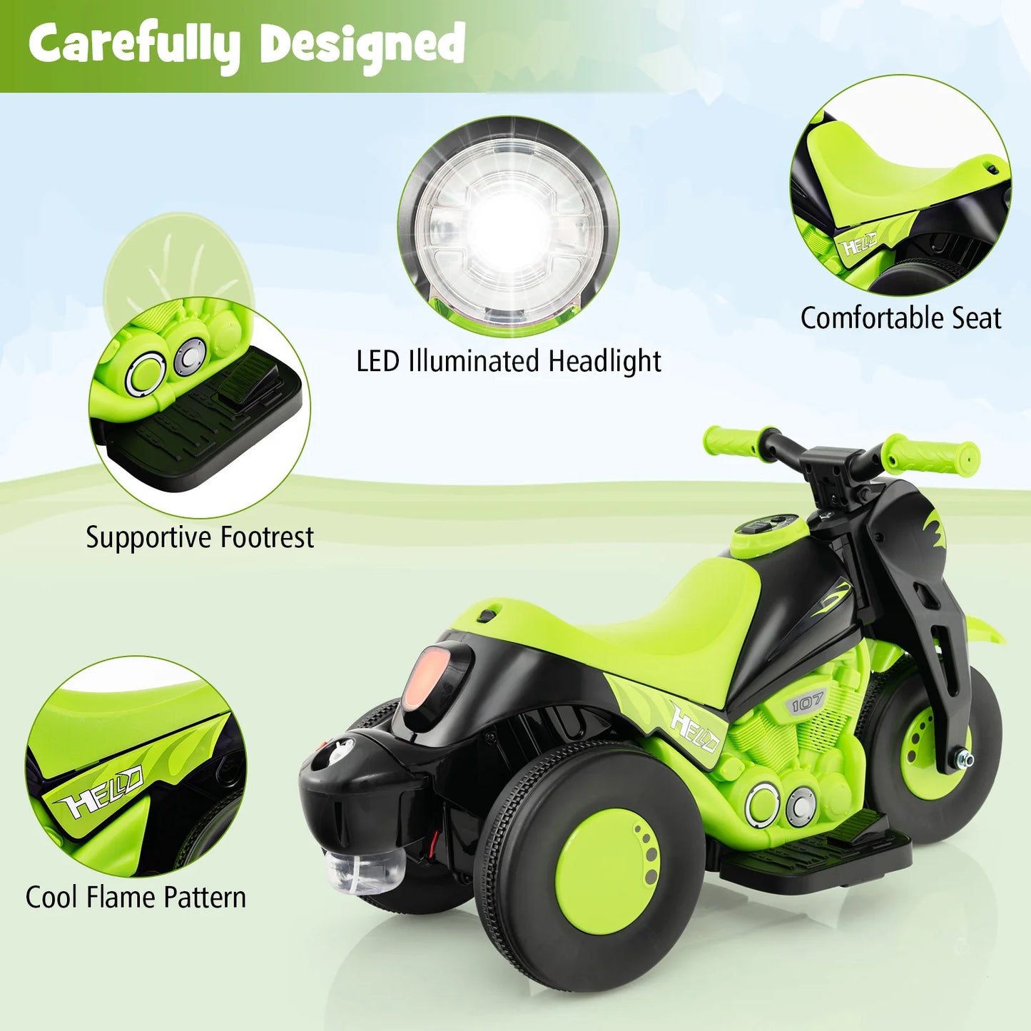 6V Kids Bubble Car Electric Ride on Motorcycle w/ Music Button & LED Headlight