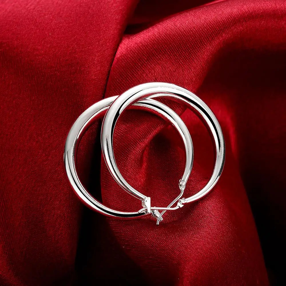 Top Quality 925 Sterling Silver Earrings Simple Round Circle Hoop Earrings For Woman Fashion Wedding Engagement Charm Jewelry