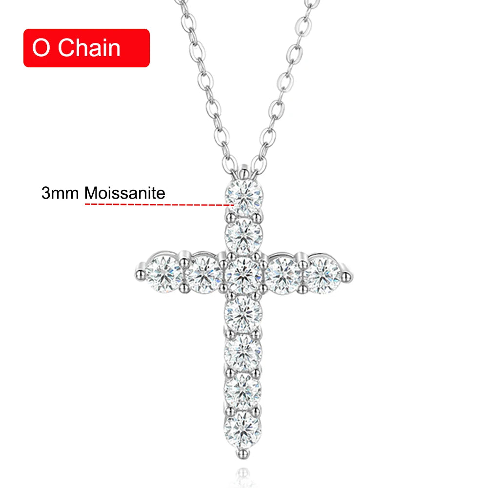 3mm 4mm 5mm Moissanite Cross Necklace GRA Certified S925 Silver Jesus Pendant Neck Chain for Women Engagement Bridal Fine Jewely