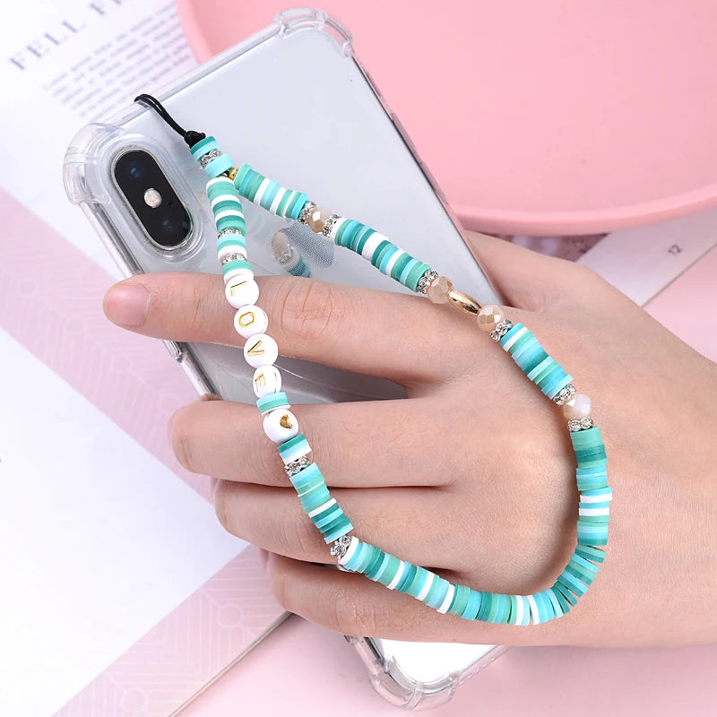 Wholesale Classic Phone Lanyard Charm Acrylic Clay Beaded Phone Chain LOVE Letter Jewelry For Women Anti-Lost Lanyard Jewellery