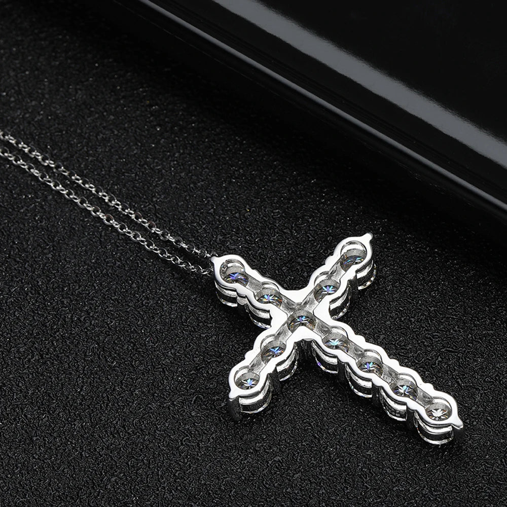 3mm 4mm 5mm Moissanite Cross Necklace GRA Certified S925 Silver Jesus Pendant Neck Chain for Women Engagement Bridal Fine Jewely