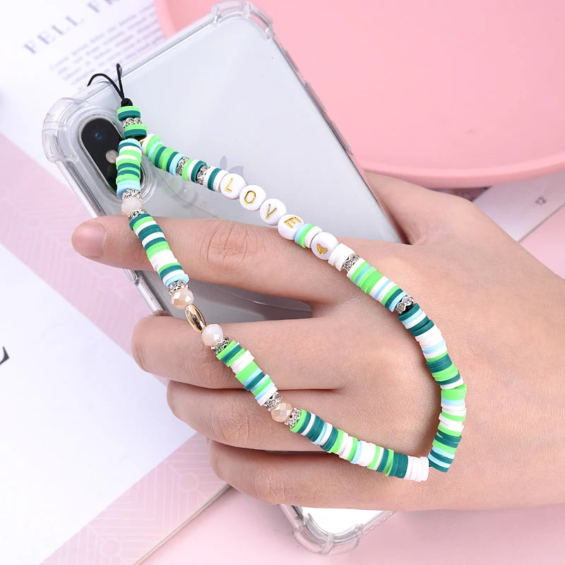 Wholesale Classic Phone Lanyard Charm Acrylic Clay Beaded Phone Chain LOVE Letter Jewelry For Women Anti-Lost Lanyard Jewellery