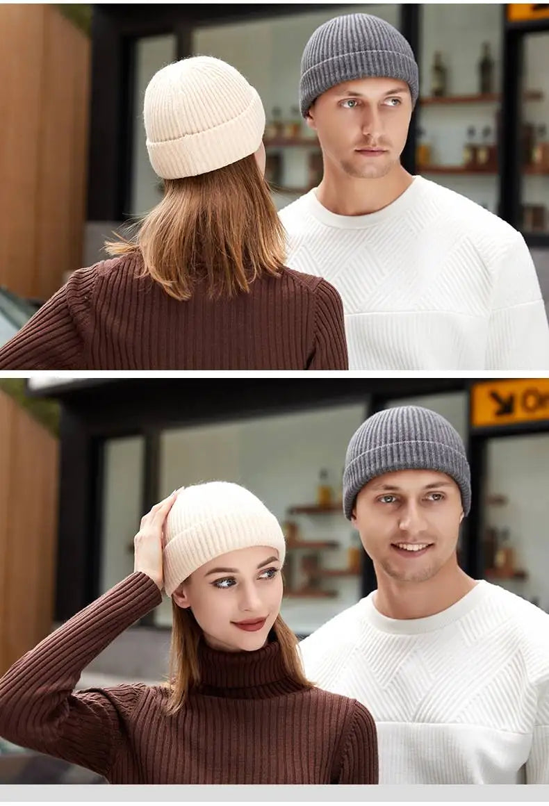 Knitted Hat for Men & Women Caps Wool Fashion Simple Warm Skullies Beanies Solid Autumn Winter Beanie Cap Trendy Style