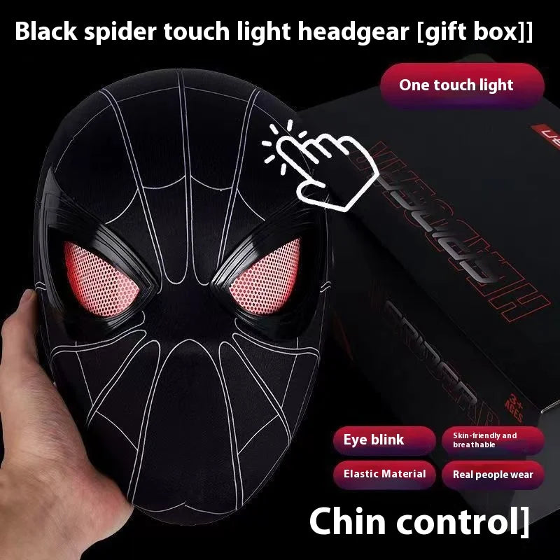 Halloween Spider Man Headset Eye Movement Touch Luminous Mask Funny Cool Role Playing Ring Remote Control Electric Blink Mask