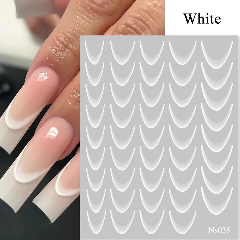 White Black French Line Nail Stickers Stripe 3D Gradient Lines Sliders DIY Stickers for Nails Nail Accessories Manicure Decor