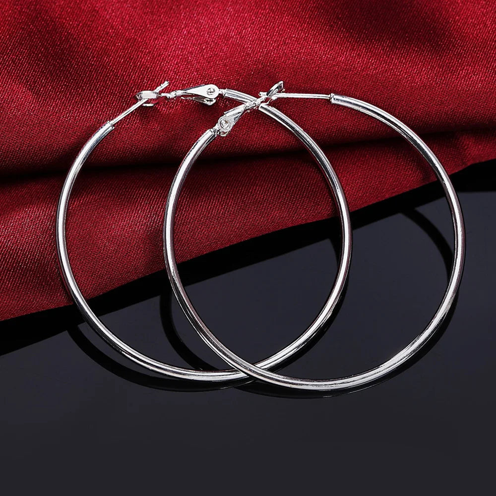 Top Quality 925 Sterling Silver Earrings Simple Round Circle Hoop Earrings For Woman Fashion Wedding Engagement Charm Jewelry