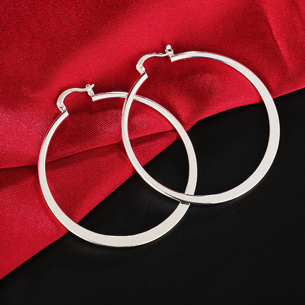 Top Quality 925 Sterling Silver Earrings Simple Round Circle Hoop Earrings For Woman Fashion Wedding Engagement Charm Jewelry