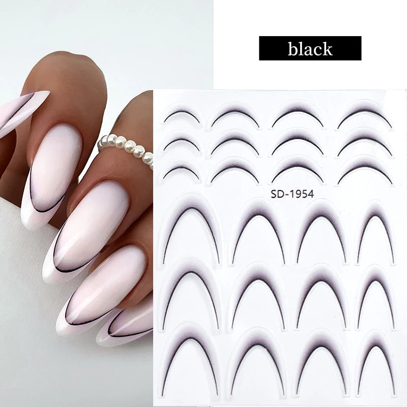 White Black French Line Nail Stickers Stripe 3D Gradient Lines Sliders DIY Stickers for Nails Nail Accessories Manicure Decor