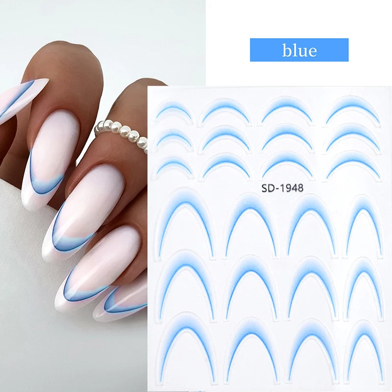 White Black French Line Nail Stickers Stripe 3D Gradient Lines Sliders DIY Stickers for Nails Nail Accessories Manicure Decor