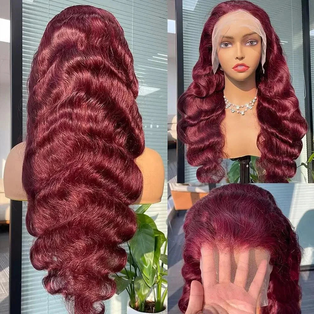 180 Density Burgundy 13x6 HD Lace Frontal Wig 99j Body Wave 13x4 Lace Front Human Hair Brazilian Human Hair 30 34 Inch