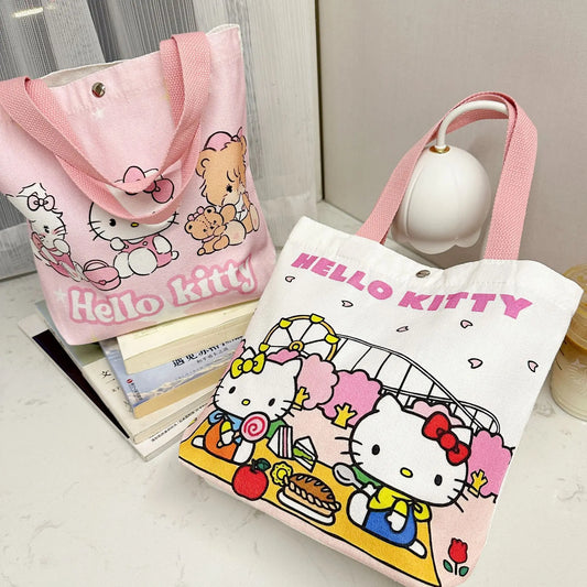 Hello Kitty Canvas Bag Cartoon Kate Cat Portable Shoulder Bag Japanese Light and Large Capacity Shopping Bag Travel Bag Gift Toy