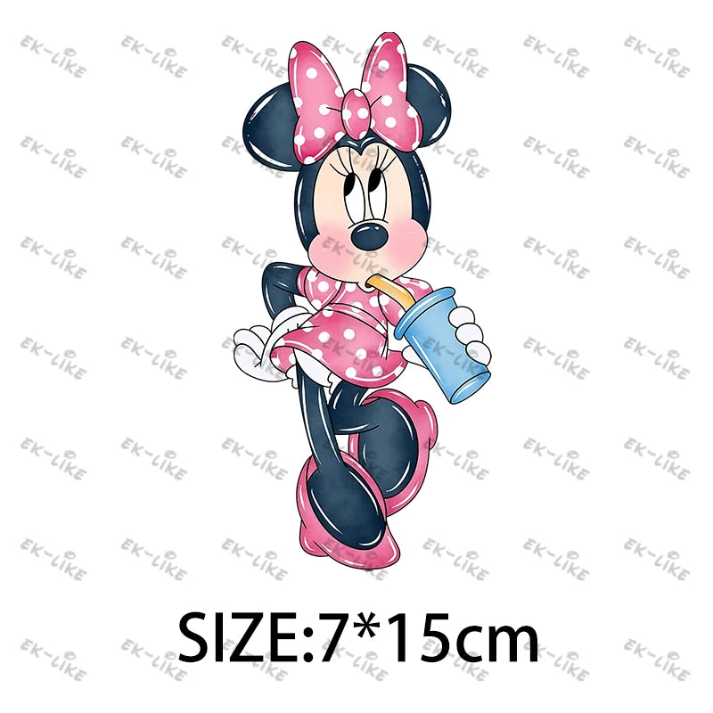 Bowknot Minnie Food Cake Pizza  Iron On Transfer Patches for Clothing DIY T-shirt Applique Decor Stickers on Fabric