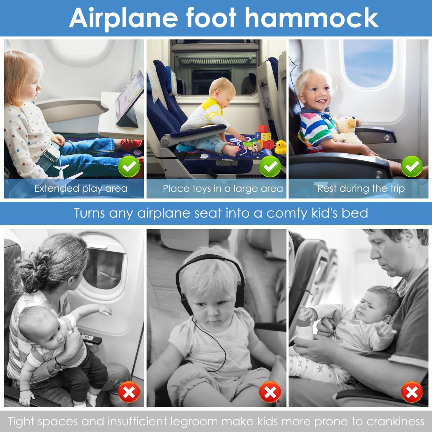 Kids Travel Airplane Bed Baby Pedals Bed Portable Travel Foot Rest Hammock Kids Bed Airplane Seat Extender Leg Rest For Kids