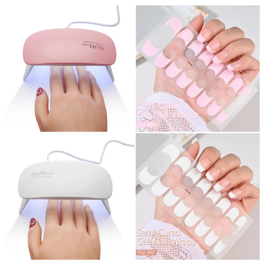 French UV Semi-Cured Gel Nail Wraps Sticker 16Strips Long Lasting Full Cover LED Lamp Gel Cured Slider Decals For Nail Extension