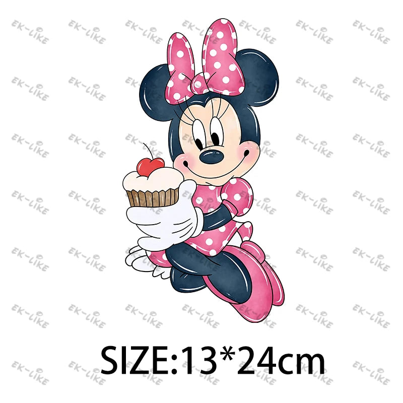 Bowknot Minnie Food Cake Pizza  Iron On Transfer Patches for Clothing DIY T-shirt Applique Decor Stickers on Fabric