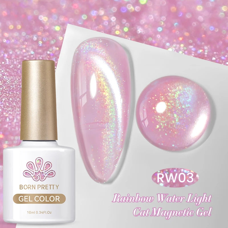 BORN PRETTY 10ml Rainbow Purple Water Light Cat Magnetic Gel Nail Polish Shining Super Sliver-light Holographics Soak Off UV Gel