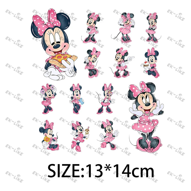 Bowknot Minnie Food Cake Pizza  Iron On Transfer Patches for Clothing DIY T-shirt Applique Decor Stickers on Fabric