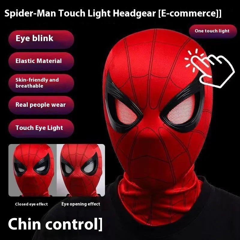 Halloween Spider Man Headset Eye Movement Touch Luminous Mask Funny Cool Role Playing Ring Remote Control Electric Blink Mask